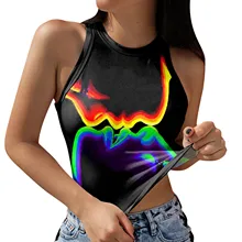 

Black Round Neck Women T-shirt Sexy Sleeveless Camisole Crop Top Woman Tight Stretch Tank Top Ladies Tees Tops Streetwear Топ