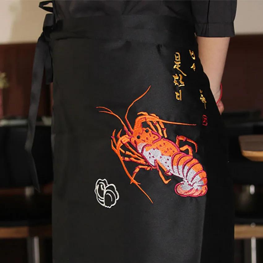 Chef Work&wear Uniform Cooking Baking Aprons Halter Embroidery Plum Blossom Seafood Bib Kitchen Restaurant Anti-oil Apron