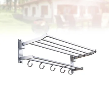 

1pc Punch-free Towel Rack Space Aluminum Flexible Folding Double-layer Towel Holder for Bathroom (Silver 60CM)