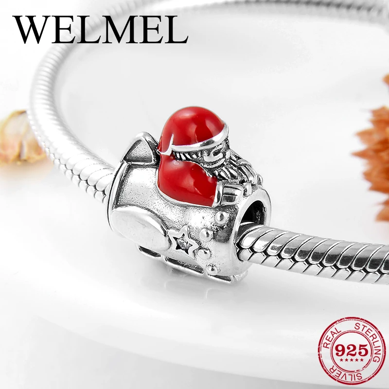 

Christmas gifts 925 Sterling Silver Riding sled Santa Claus Enamel Beads Fit Original Pandora Charm Bracelet Jewelry making 2018