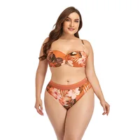 2025 New Plus Size Swimsuit Strap Retro Bikini Floral Print Split High Waist Swimsuit Bathing Suits 2 Pieces Bikini 2