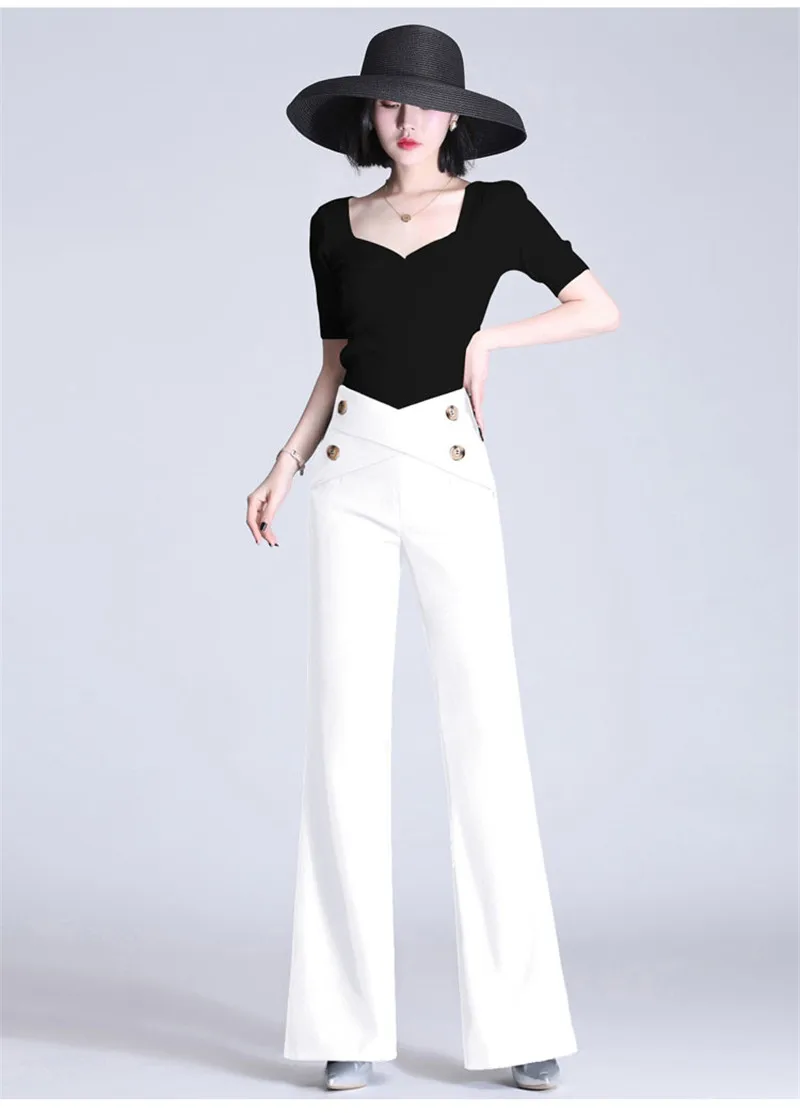Female Casual White Wide-leg Pants Women Spring Autumn 2022 New Trousers High-waisted Straight All-match Plus Size Pants F297 nike pants