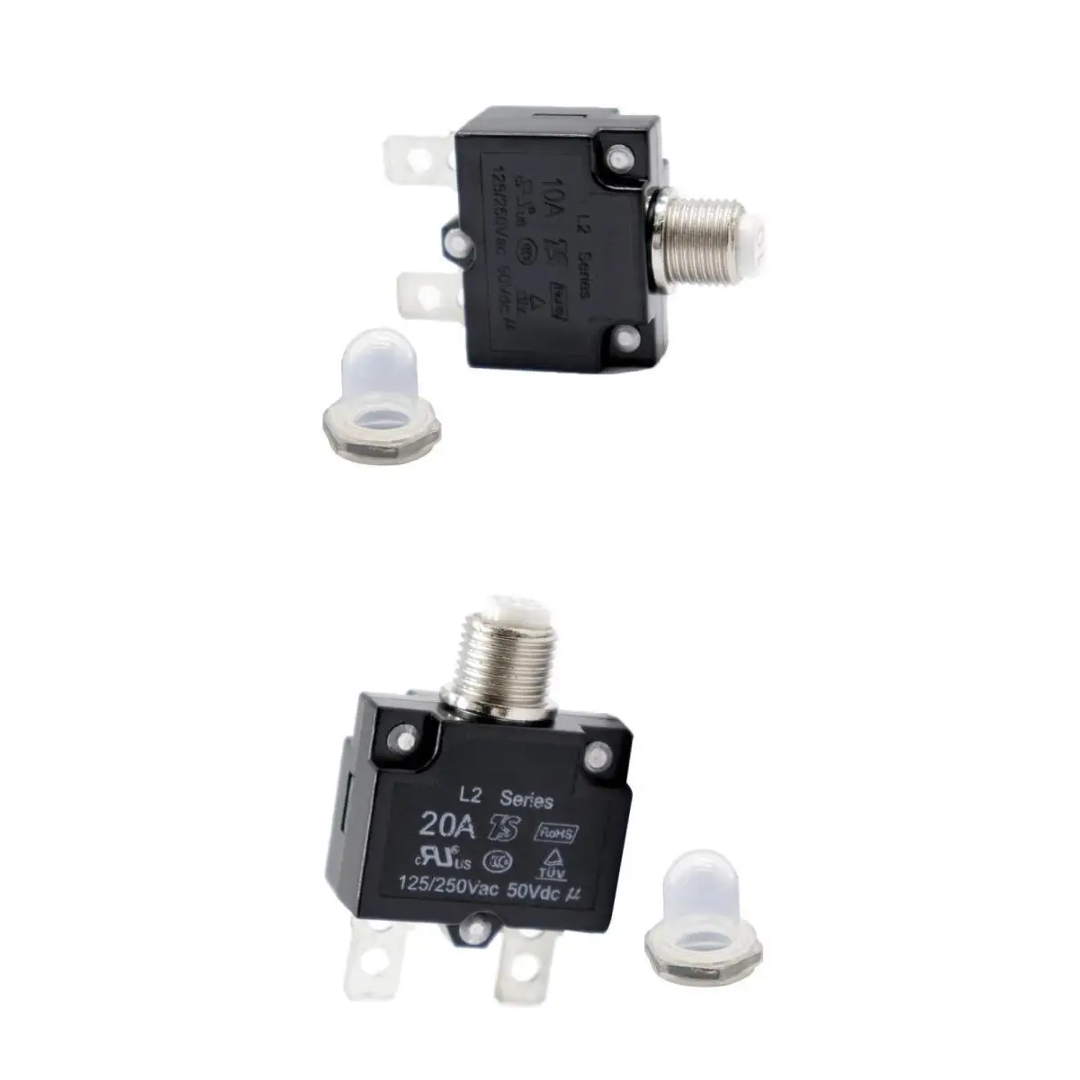 2X 20A/10A Circuit Breaker Overload Protector Switch + Clear Waterproof Cap 