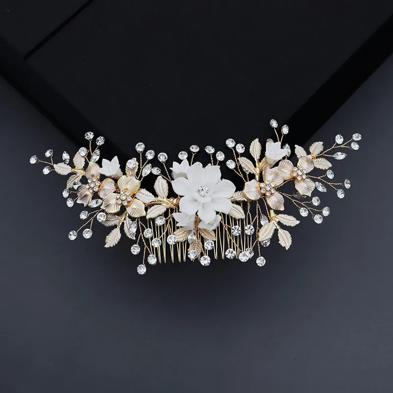 Женский свадебный гребень для волос Floralbride стразы с золотыми кристаллами и