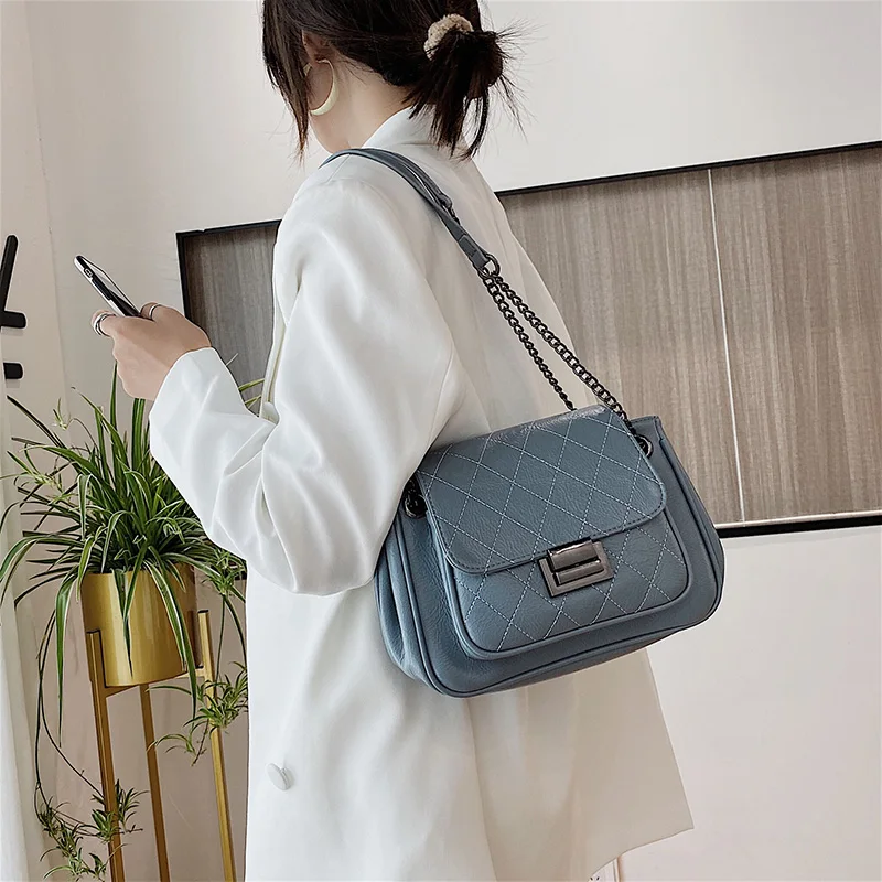 Casual Green Chain Shoulder Bags for Women Fashion Designer Luxury Brand Purses and Handbags PU Leather Small Cross Body Bag