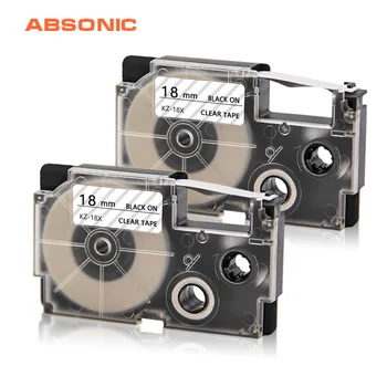 

Absonic 2PCS18mm XR-18X Black on Clear Label Tape Compatible for Casio Lable Maker KL120 KL-HD1-IH KL-430 KL-750 KL-780 KL-820
