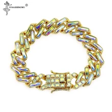 Хип-хоп золотые серебряные сверкающие кубинские звенья цепи браслет Joyas мужские Рэппер браслеты Pulsera ювелирные изделия
