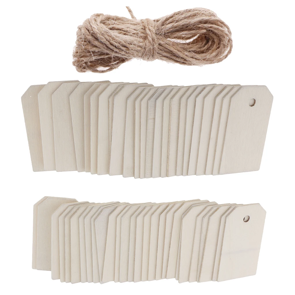 Pack of 50x Wood Gift Tags Blank Wooden Hanging Label For Wedding Party Craft White