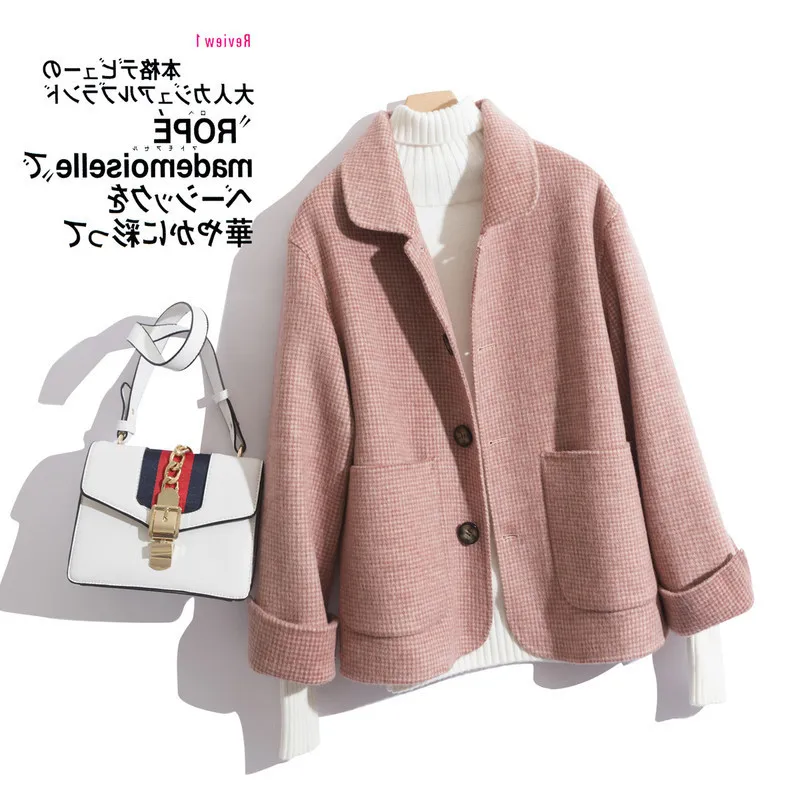

100% Wool Coat Female Long Jacket Short Spring Autumn Overcoat Women Short Houndstooth Korean Jackets Coats 7593 KJ2873