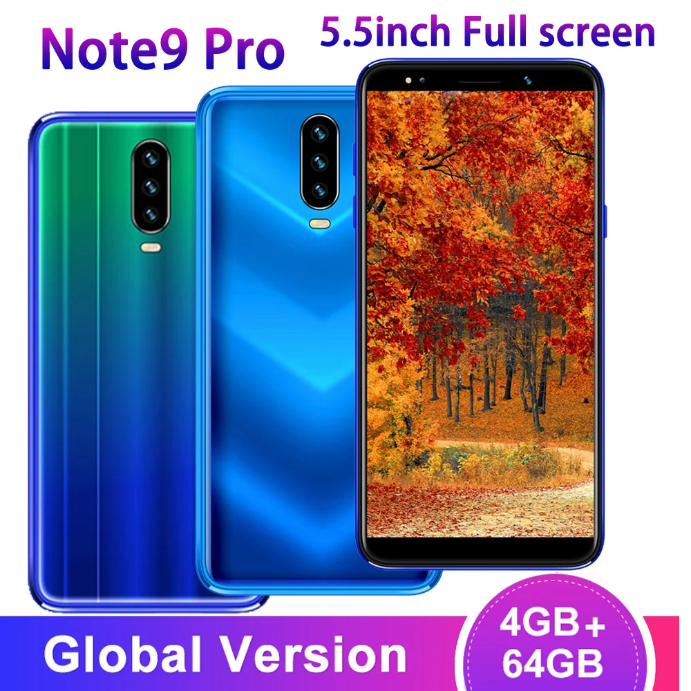 

Note9 pro Mobile phones android 5.5" 4G RAM 64G ROM 18:9 HD screen Smartphones MTK6580 quad core celulares 13MP camera Face ID