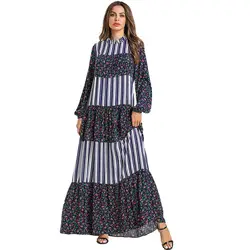 BNSQ в полоску Макси мусульманское платье Восточный халат из марокена абайя Дубай Ома Индия Lehenga Турция длинный рукав в арабском стиле