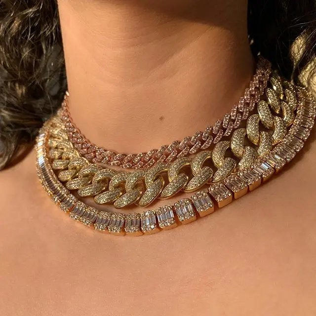 2021 Новый 10 мм Льдом Bling Cz Майами кубинской цепочка Two Tone с белого и розового цветов