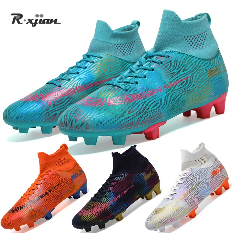 

Unisex Soccer Shoes Long Spikes Ankle Football Boots FG Outdoor Grass Cleats Football Shoes chuteira futebo Men Golden boots