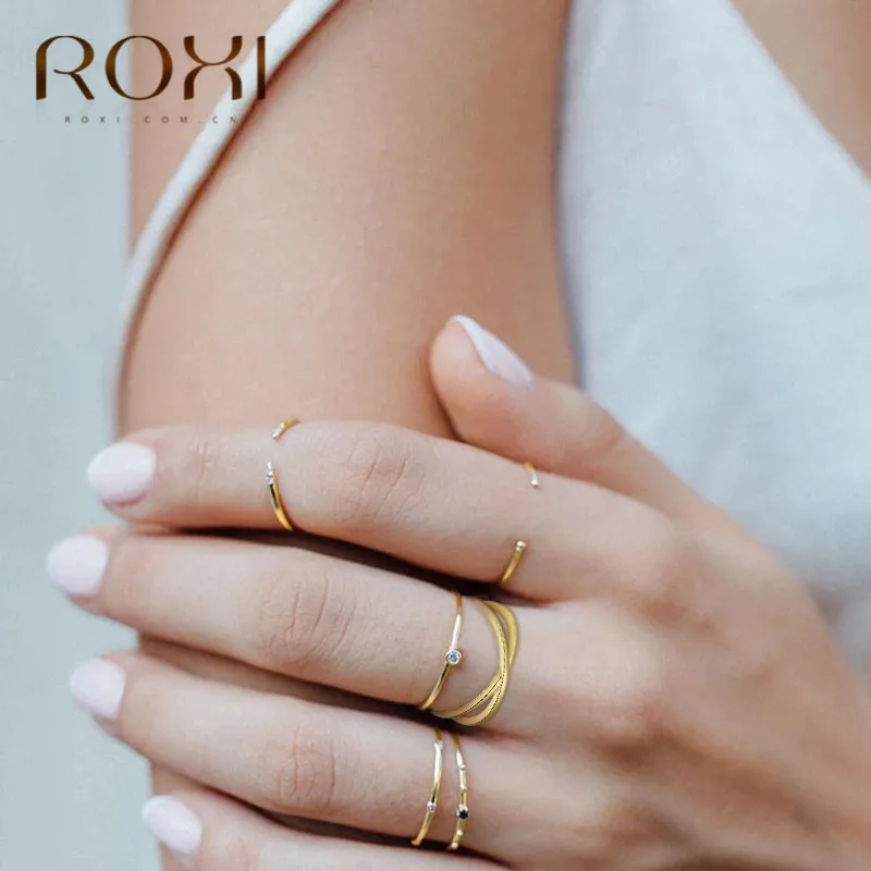 ROXI, 925 пробы, серебро, белый циркон, обручальные кольца для женщин, минималистичные тонкие кольца, изящное, кубический цирконий, круглое кольцо, пара, подарки