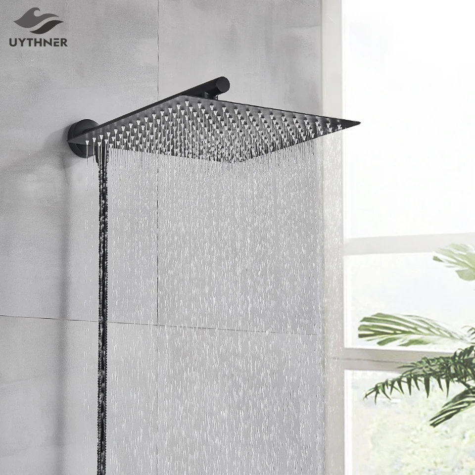 Cabezal de ducha de lluvia grande de acero inoxidable, cabezal de ducha de  lluvia superior grueso, accesorios de baño de alta presión, negro plateado  - AliExpress