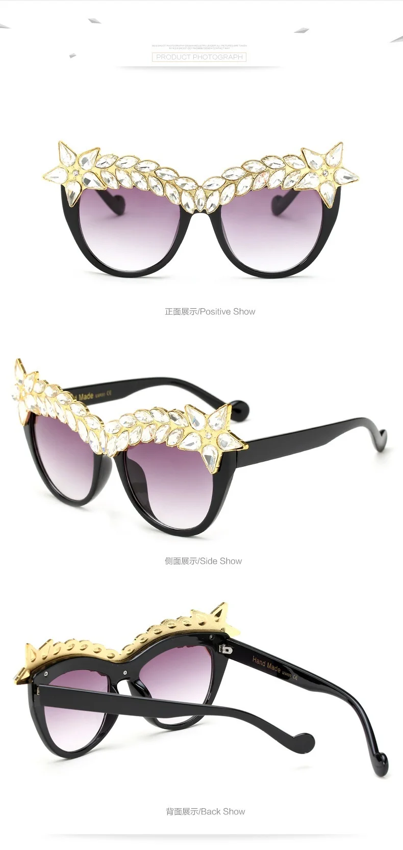 Мода Кристалл кошачий глаз солнцезащитные очки для женщин итальянский бренд дизайнер негабаритных солнцезащитных очков Стразы очки женские оттенки
