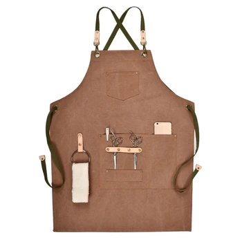 

Coffee Color Hairdressing Apron Bib Chef Barber Apron for Women Men Barista Bartender Pockets Home Barber Cook Coffee Restaurant