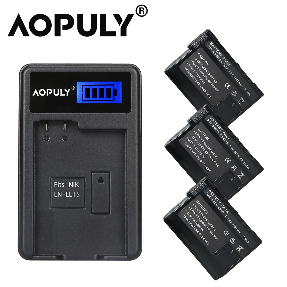 Аккумулятор AOPULY EN EL15 ENEL15 + двойное зарядное устройство с ЖК дисплеем и USB для камер