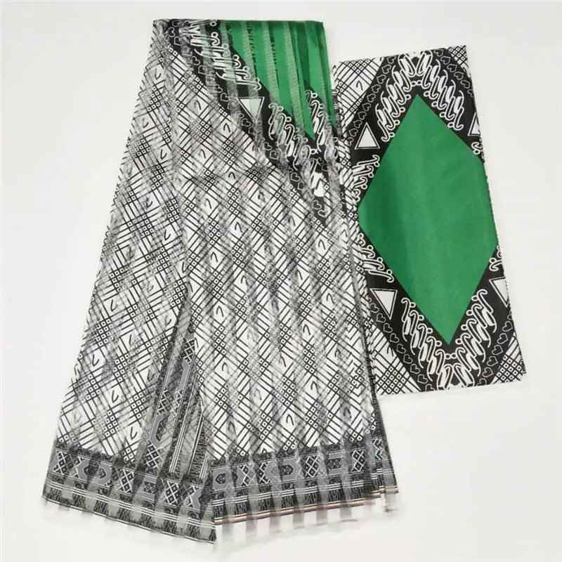 Hot Sale Ghana Style Satin Silk Fabric With Organza African Wax Design 3+3 Yards ! L112286