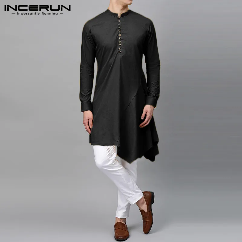 INCERUN Men Long Shirt Indian Clothes 2020 Vintage Solid Color Long Sleeve Kurtas Mens Asymmetric Shirts Elegant Muslim Robes INCERUN Men Long Shirt Indian Clothes 2020 Vintage Solid Color Long Sleeve Kurtas Mens Asymmetric Shirts Elegant Muslim Robes