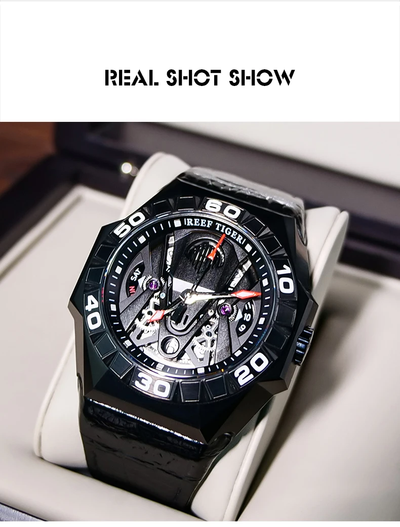 eef Tiger/RT Top Brand Mens Sport Watch Automatic Skeleton Watch Steel Waterproof Leather Strap Relogio Masculino RGA6912