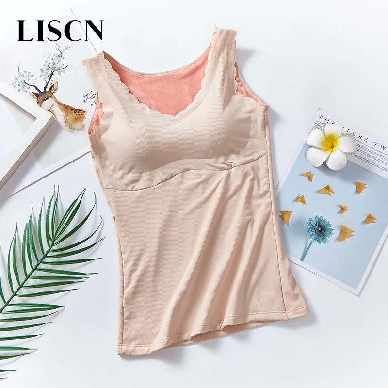 Apricot LISCN, теплый жилет, топы для женщин, зимний тонкий толстый теплый жилет для женщин, формирующий тело, женский зимний теплый стрейч плюс бархат - Цвет: Apricot