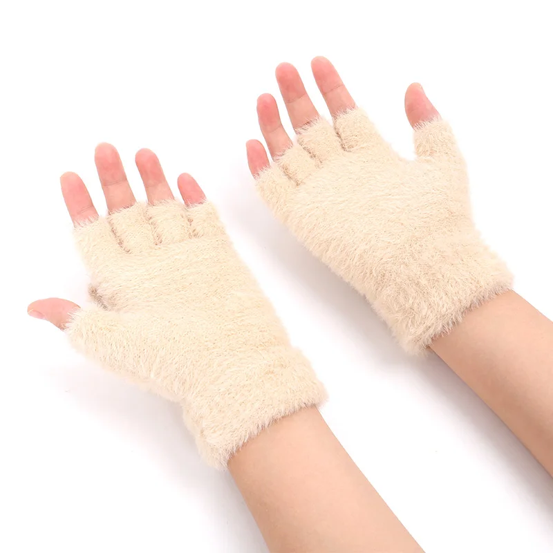 Новые женские зимние перчатки милые перчатки пальцы половина пальцев Вязаные перчатки мохер теплые пуговицы открытые перчатки с откидным верхом