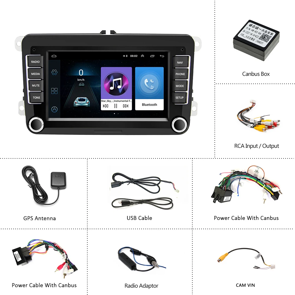 Camecho Android автомобильный Радио gps Wifi Bluetooth Автомобильный мультимедийный плеер " HD 2Din Аудио Стерео сенсорный Авторадио MirrorLink для Автомобили VW - Цвет: Car Player Only