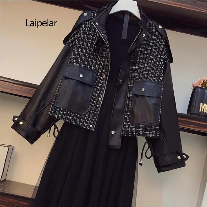 

Женская куртка из ПУ кожи, свободного покроя