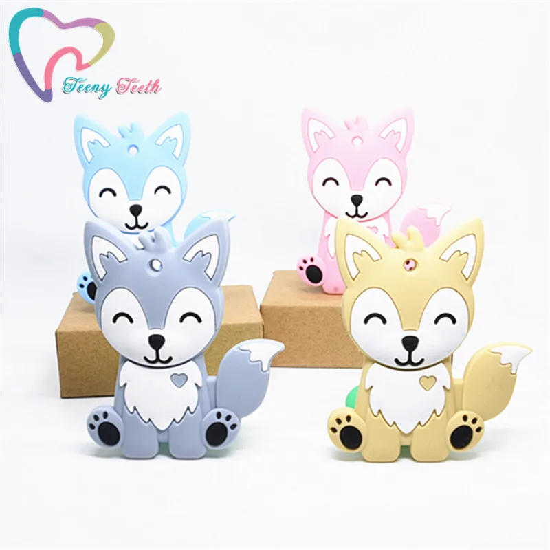 

10 PCS New Silicone Animal Cartoon Fox Shape Teethers BPA Free Teething Fox Food Grade Baby Chewable Toys Nursing Pendants