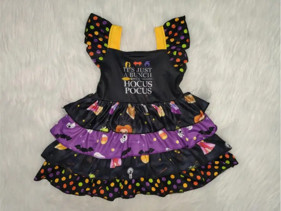 Kids Baby girls flutter sleeve Halloween four layer cute polka dots ready to ship twirl dresses | Детская одежда и обувь