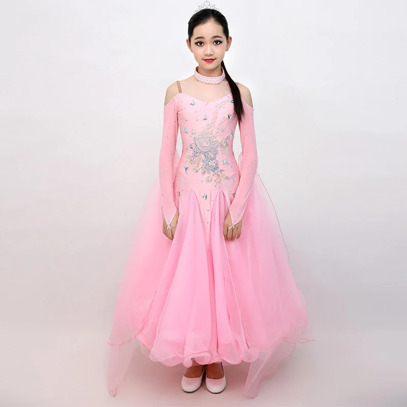 Бальные Танцевальные платья для детей, современный танцевальный костюм для детей, Бальные танцевальные платья, танцевальное платье для девочек, костюм - Цвет: Pink