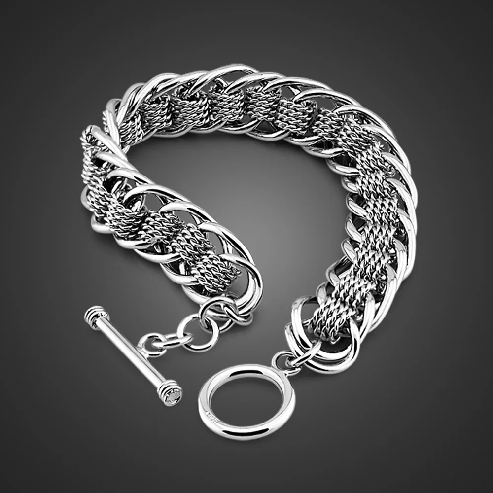 Мужской серебряный браслет из чистого серебра 925 пробы 13 мм 20 см|solid silver bracelet|men