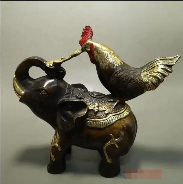 8 &quotкитайские из чистой бронзы фэншуй слон задняя курочка цыпленок Ruyi статуя
