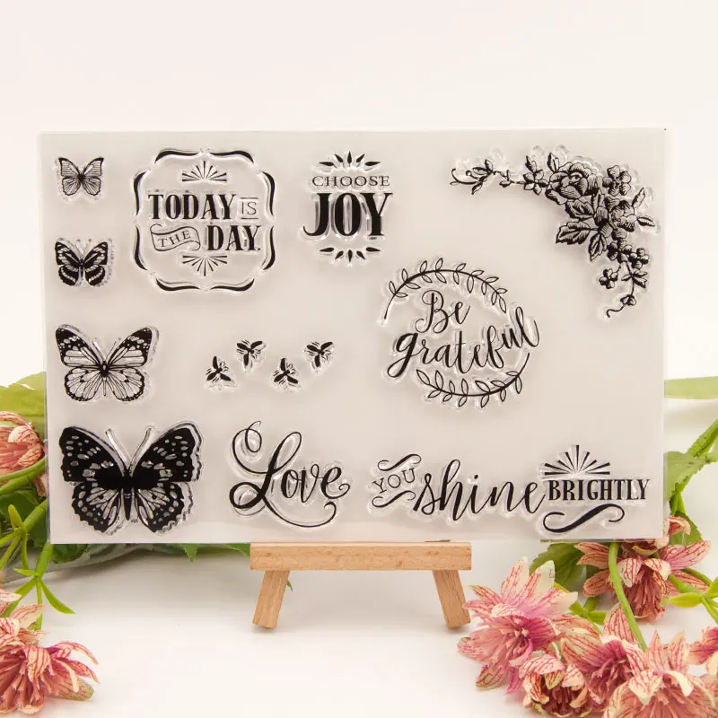 

Clear Stamps Flower Butterfly Transparent Rubber Stamps Silicone Scrapbooking for Card Making Album Craft Decoration Stamps 2019