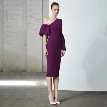 

CIEMIILI stylish solid purple one shoulder women dress 2019 winter sheath evening party long sleeve bodycon bandage dress