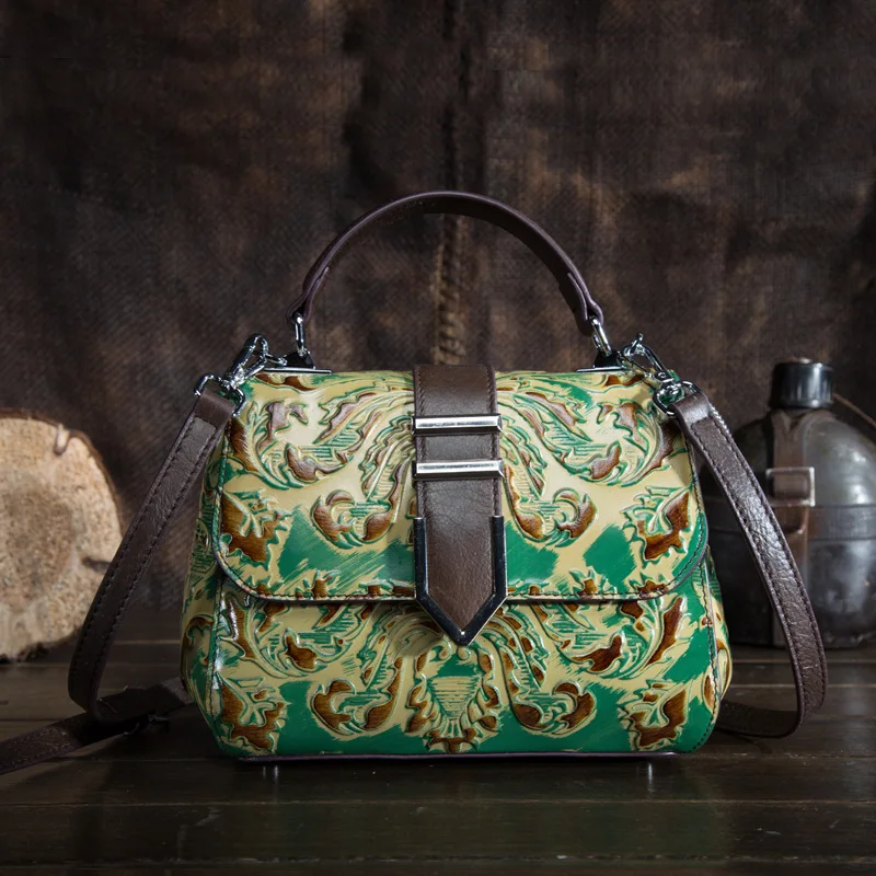 

Leather Lady Bag with Retro Embossing Fashion Single Shoulder Straddle Handbag