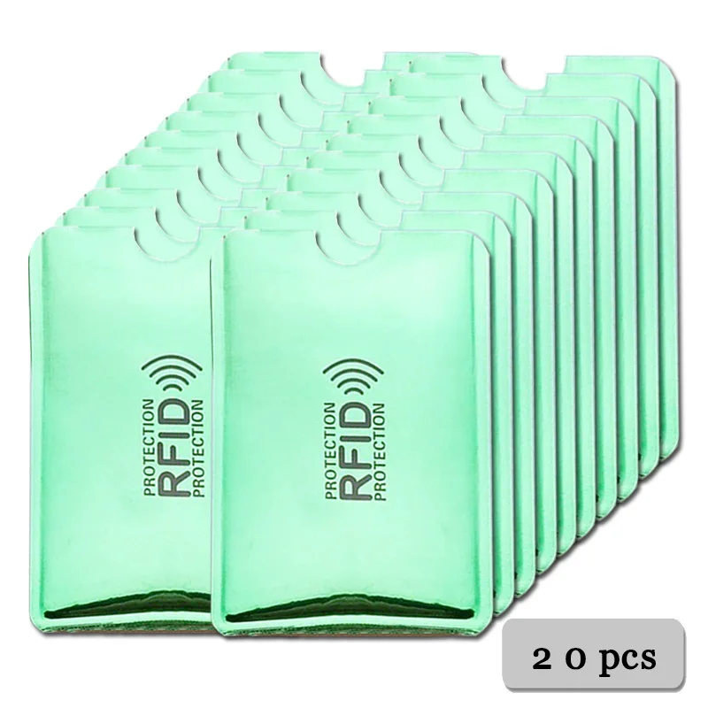 Anti Rfid Wallet Blocking Reader Lock Bank Card Holder Id Bank Card Case Protection Aluminium Metal Smart Anti-theft Credit - Цвет: 20pcs Green