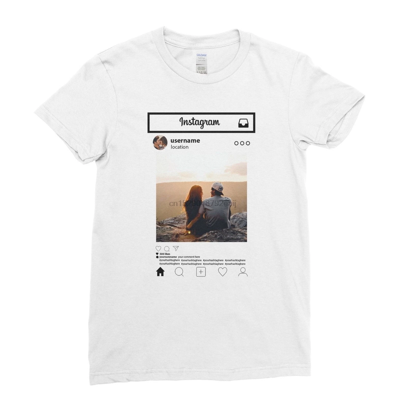 Personalised T Shirt Instagram Frame Style Insta Photo Image Custom Hen Stag Ool Casual Pride T