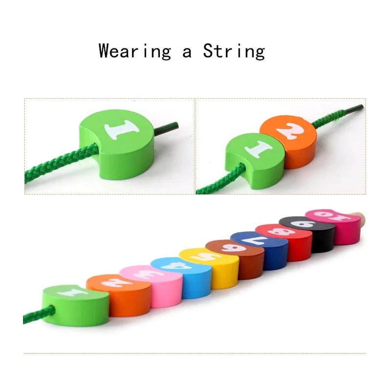 Classic Montessori Educational Toy Wooden Stringing Beaded Caterpillars Learning DIY Digital Toys Colorful Number Threading J75 4