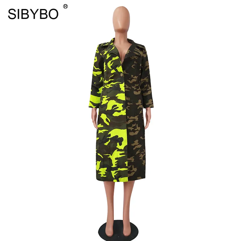 SIBYBO военный Модный хлопковый зимний Тренч, женское джинсовое длинное пальто с камуфляжным принтом, повседневные осенние женские топы