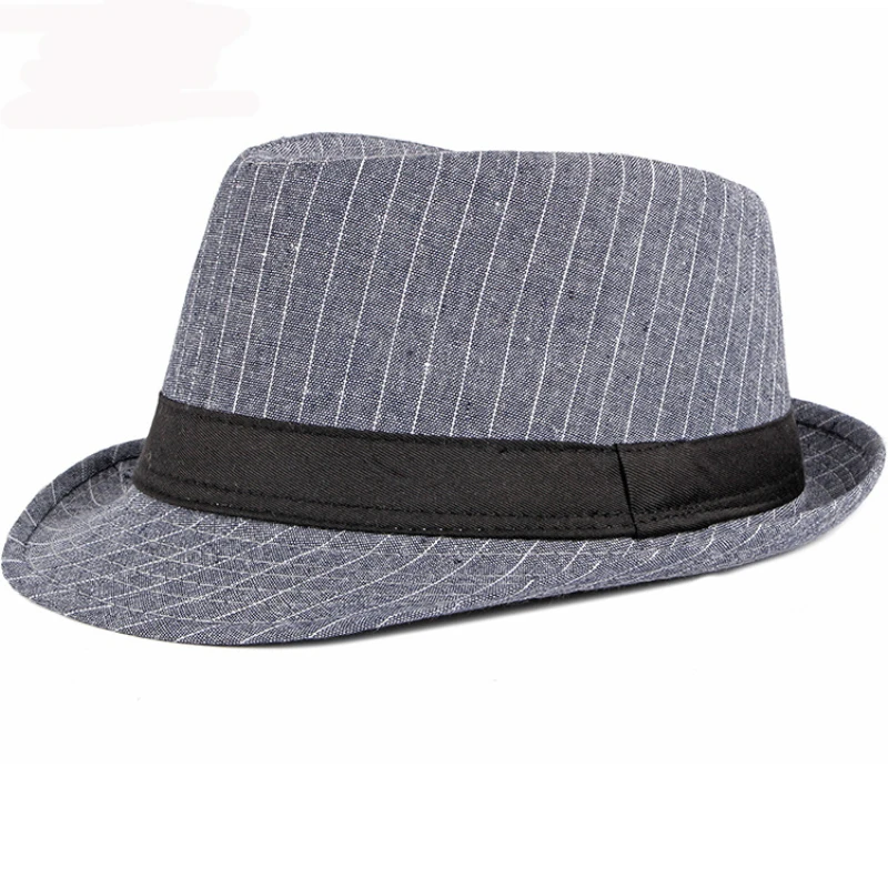 Navy Blue HT2902 Fedoras, новинка, весна-осень, шляпа для женщин и мужчин, винтажная полосатая шляпа Fedora, повседневная, с коротким козырьком, Дерби, Трилби, джазовые головные уборы для мужчин и женщин - Цвет: Navy Blue