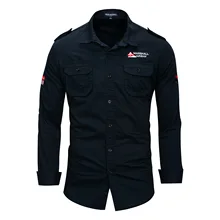 Новая хлопковая рубашка в стиле милитари для мужчин с длинным рукавом Повседневная рубашка мужские карго Рабочие Рубашки с вышивкой