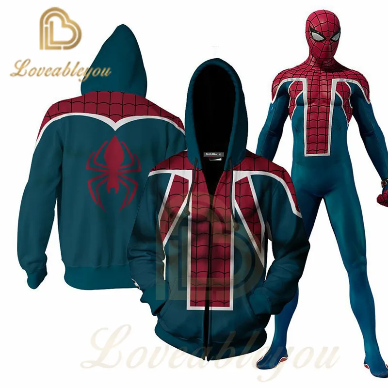 

2019 Spider-Man Avengers Endgame Spiderman Cosplay Costume Sweatshirts for Men Zipper Streetwear Hoody Hoodie Off White Sudadera