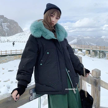 

2020 new big real fox fur collar winter down jacket women short style fashio Korean snow loose thick warm coat YRF195