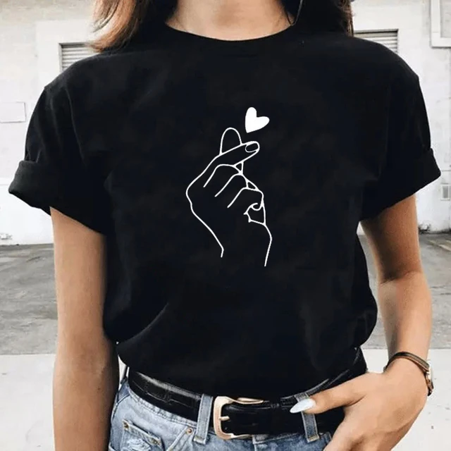 Than Heart Women's T-shirt Harajuku Love T Shirt Women Fashion Ladies Black Graphic T Shirts Women 2022 New Summer Femme Clothes JB316