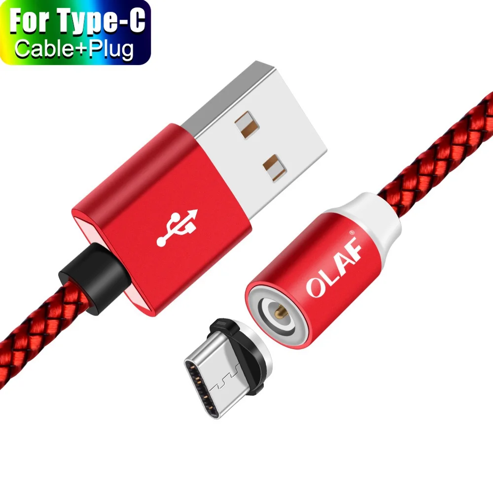 OLAF светодиодный магнитный кабель и кабель Micro USB и кабель usb type C 2.4A Быстрая зарядка USB C магнитное зарядное устройство для Iphone X samsung S10 - Цвет: For Type C Cable