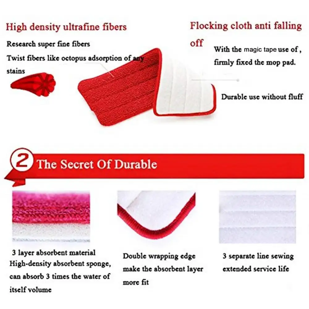 3Pcs Microfiber Absorbent Mop Pad Replacement Floor Cleaning Dust Remove Cloth Velcro mop cloth cover mop head accessories microfiber mop pad