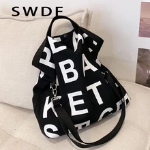 

SWDF Letter Designer Large Capacity Canvas Big Shoulder Crossbody Bag for Women 2022 Summer Fashion Casual Purses and Handbags