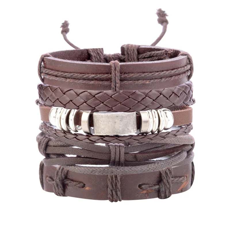 Винтажные плетеные браслеты ручной работы для мужчин модные украшения 5